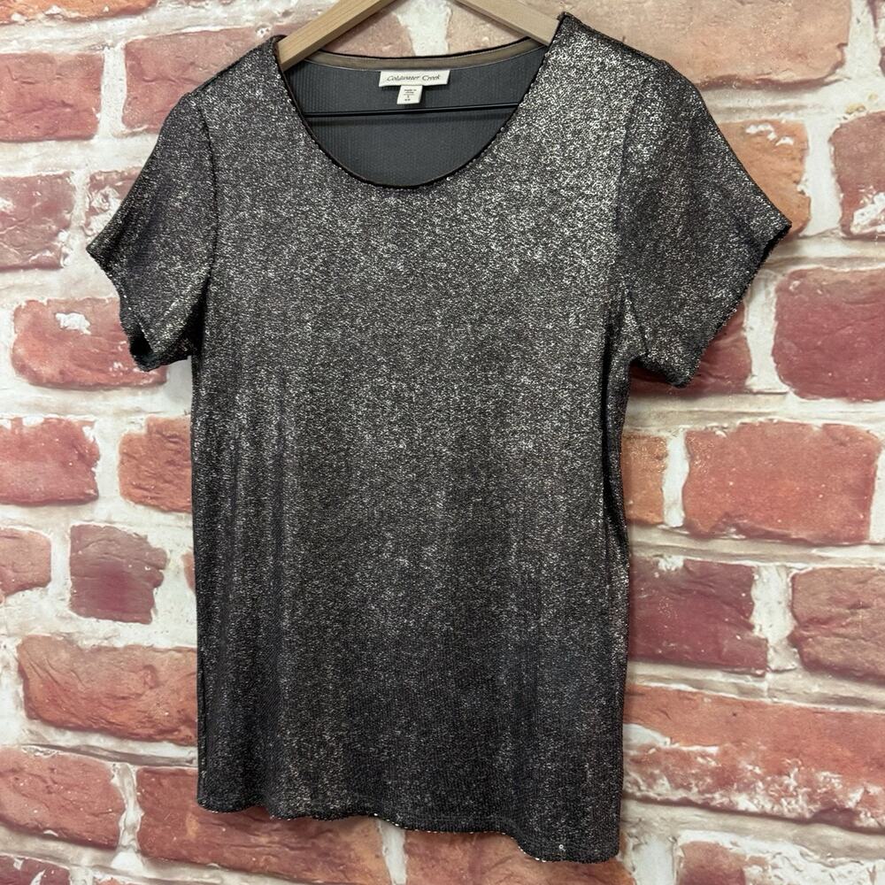 Coldwater Creek Top Shirt Women's Small Dark Gold Brown Sequin Stretchy Popover - Picture 3 of 8